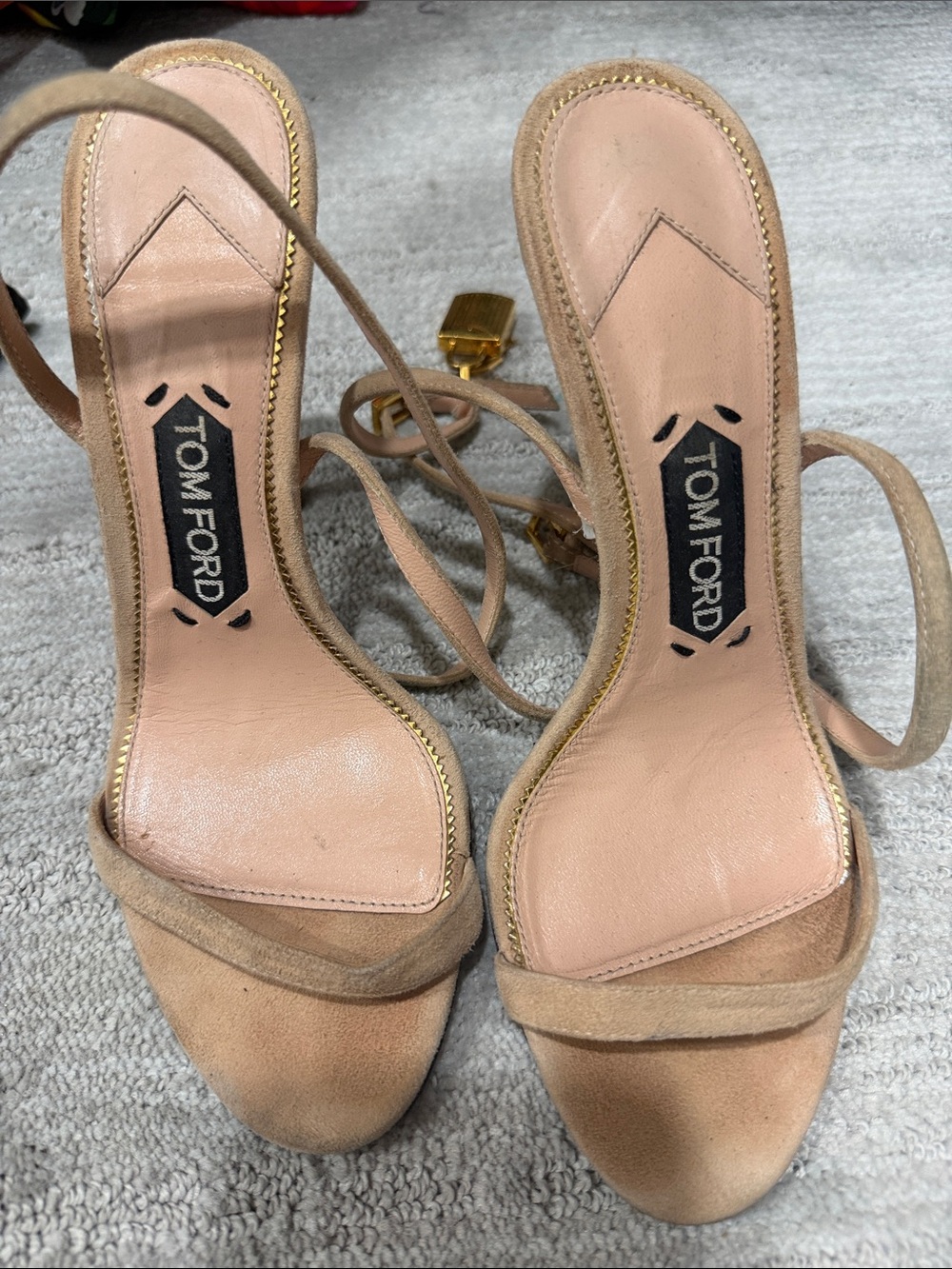 Tom Ford Nude Suede Lace-Up Stiletto Sandals